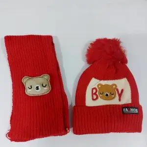 کلاه و شال خرس رنگ قرمز کد140-300