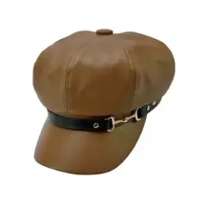 کلاه ملوانی زنانه چرم رنگ قهوه ای روشن