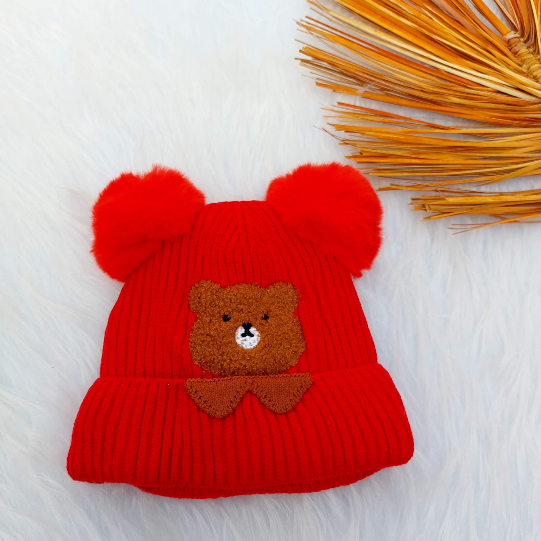 کلاه بافت بچهگانه طرح خرس رنگ قرمز کد 154-300