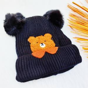 کلاه بافت بچهگانه طرح خرس رنگ مشکی کد 152-300