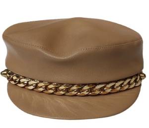 کلاه ملوانی چرم زنانه رنگ قهوه ای کد 101-400