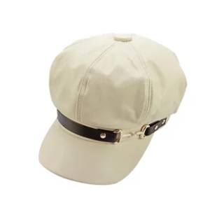 کلاه زنانه چرمی هشت تیکه مدل نیوز بوی رنگ سفید کد102-400